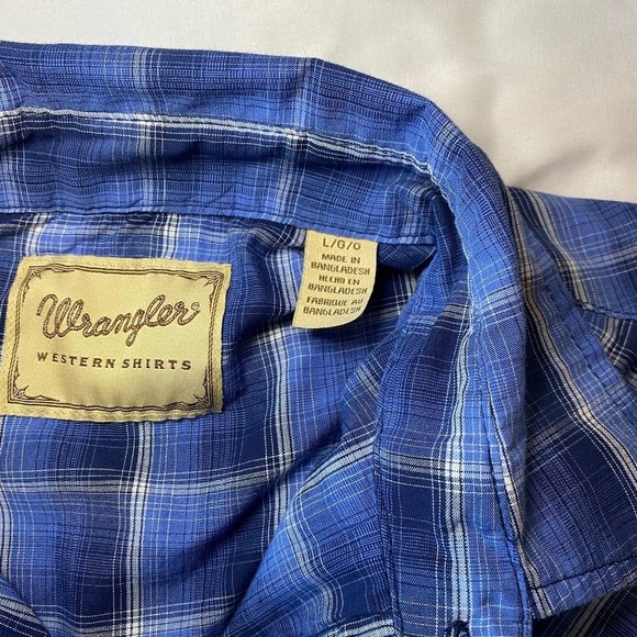 Wrangler-Men's Western Shirt-Blue Plaid-Long Sleeve Button Up-Pearl Snaps-Large‎ - Picture 8 of 10